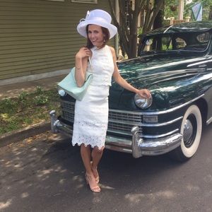 White bodycon eyelet mididress by Antonio Melani.